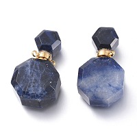 Faceted Natural Sodalite Openable Perfume Bottle Pendants, with 304 Stainless Steel Findings, Golden, 35x20x13mm, Hole: 1.8mm, Bottle Capacity: 1ml(0.034 fl. oz)
