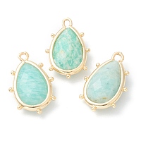 Honeyhandy Natural Amazonite Pendants, with Golden Brass Edge, Faceted, Teardrop, 22.5x14x5.5mm, Hole: 1.6mm