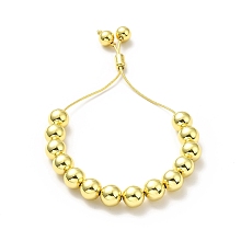 Honeyhandy Rack Plating Brass Round Bead Slider Bracelets for Women, Long-Lasting Plated, Nickel Free & Lead Free, Real 18K Gold Plated, 0.1cm, Inner Diameter: 1-1/8~2-3/4 inch(3~7cm)