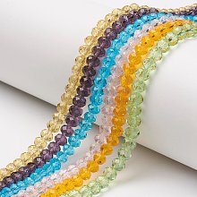 Glass Beads Strands, Faceted, Rondelle, Mixed Color, 8x6mm, Hole: 1mm, about 65~68pcs/strand, 15.7~16.1 inch(40~41cm)