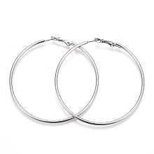 Honeyhandy 201 Stainless Steel Hoop Earrings, Hypoallergenic Earrings, Ring Shape, Stainless Steel Color, 12 Gauge, 60x59x2mm, Pin: 1mm