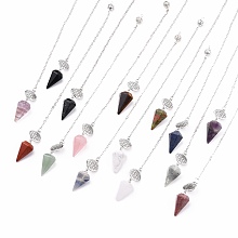 Honeyhandy Natural & Synthetic Mixed Stone Dowsing Pendulum Big Pendants, with Platinum Plated Brass Findings, Life of Flower & Cone, 240x2x0.1mm