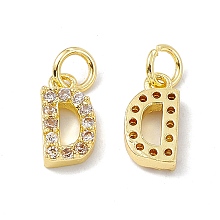 Honeyhandy Real 18K Gold Plated Brass Micro Pave Clear Cubic Zirconia Charms, with Jump Ring, Letter.D, 11x6x2.5mm, Hole: 3.4mm