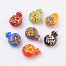 Honeyhandy Handmade Bumpy Lampwork Perfume Bottle Pendants, Essential Oil Bottle, Bottle with Flower, Mixed Color, 30~32mm, Hole: 5~5.5mm, Bottle Capacity: 0.5~1ml(0.017~0.03 fl. oz)