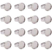 Pandahall Elite 50pcs 14mm Stainless Steel Ring Base Blank Bezel Adjustable Pad Cabochon Base Flat Round Finger Rings Components Findings for Jewelry Making Supplies