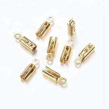 304 Stainless Steel Folding Crimp Ends, Golden, 10x3x2.5mm, Hole: 1mm; Inner Diameter: 2x2.5mm