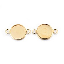 Honeyhandy 201 Stainless Steel Cabochon Connector Settings, Plain Edge Bezel Cups, Flat Round, Real 24K Gold Plated, Tray: 12mm, 21x14x2mm, Hole: 2mm