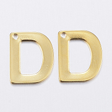 Honeyhandy 304 Stainless Steel Charms, Letter, Initial Charms, Letter.D, 11x6~12x0.8mm, Hole: 1mm