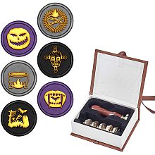 CRASPIRE Wax Seal Stamp Set 6PCS Halloween Wax Sealing Stamps Heads with Wood Handle Removable 25mm Retro Brass Seal Heads for Halloween Wedding Invitation Gift Wrap(Bat+Pumpkin+Grimace+ Cross)