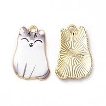 Alloy Enamel Pendants, Cadmium Free & Nickel Free & Lead Free, Golden, Cat Charms, White, 25x16x3mm, Hole: 1.8mm