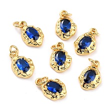 Honeyhandy Brass Micro Pave Cubic Zirconia Pendant, Long-Lasting Plated, Real 18K Gold Plated, Oval, Medium Blue, 12x8x3mm, Hole: 2.6mm