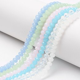 Honeyhandy Glass Beads Strands, Imitation Jade, Faceted, Rondelle, Mixed Color, 6x5mm, Hole: 1mm, about 83~85pcs/strand, 38~39cm