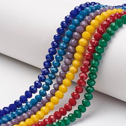 ARRICRAFT Opaque Solid Color Glass Beads Strands, Faceted, Rondelle, Mixed Color, 6x5mm, Hole: 1mm, about 92~94pcs/strand, 17~17.5 inches(42.5~43.75cm)