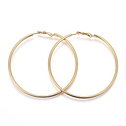 Honeyhandy 201 Stainless Steel Hoop Earrings, Hypoallergenic Earrings, Ring Shape, Golden, 12 Gauge, 60x59x2mm, Pin: 1mm