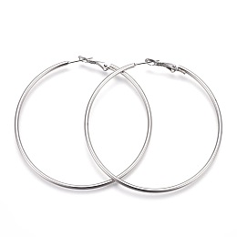 Honeyhandy 201 Stainless Steel Hoop Earrings, Hypoallergenic Earrings, Ring Shape, Stainless Steel Color, 12 Gauge, 60x59x2mm, Pin: 1mm