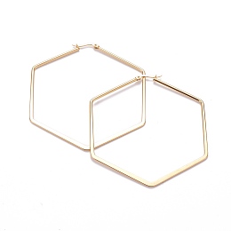 Honeyhandy 201 Stainless Steel Angular Hoop Earrings, with 304 Stainless Steel Pin, Hypoallergenic Earrings, Hexagon, Golden, 80x71x2mm, Pin: 0.7x1mm