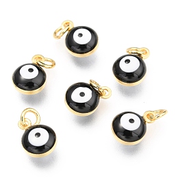 Honeyhandy Brass Enamel Charms, Real 18K Gold Plated, Long-Lasting Plated, with Jump Ring, Evil Eye, Black, 9.5x6.5x4.5mm, Hole: 2.5mm