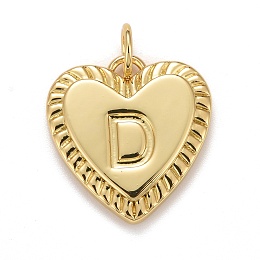 Honeyhandy Rack Plating Real 18K Gold Plated Brass Pendants, with Jump Rings, Long-Lasting Plated, Lead Free & Cadmium Free & Nickel Free, Heart with Letter A~Z, Letter.D, 16x15x2.5mm, Jump Ring: 5x0.5mm, 3mm Inner Diameter