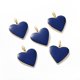 Honeyhandy Brass Enamel Pendants, Long-Lasting Plated, Real 18K Gold Plated, Heart, Midnight Blue, 24x19x1.5mm, Hole: 6x3mm