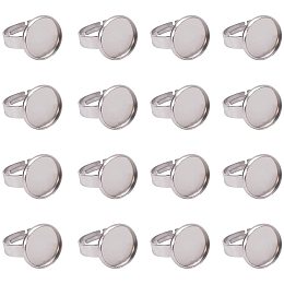 Pandahall Elite 50pcs 14mm Stainless Steel Ring Base Blank Bezel Adjustable Pad Cabochon Base Flat Round Finger Rings Components Findings for Jewelry Making Supplies