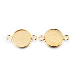 Honeyhandy 201 Stainless Steel Cabochon Connector Settings, Plain Edge Bezel Cups, Flat Round, Real 24K Gold Plated, Tray: 12mm, 21x14x2mm, Hole: 2mm