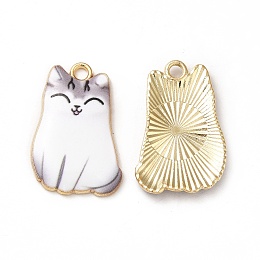 Alloy Enamel Pendants, Cadmium Free & Nickel Free & Lead Free, Golden, Cat Charms, White, 25x16x3mm, Hole: 1.8mm