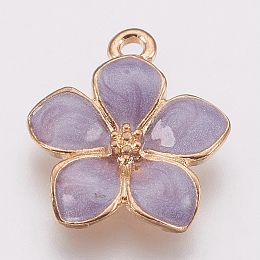 Honeyhandy Zinc Alloy Enamel Pendants, Flower, Golden, Lilac, 16.5x14.5x2.5~3mm, Hole: 1.5mm