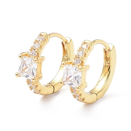 Honeyhandy Brass Inlaid Cubic Zirconia Hoop Earrings, Real 18K Gold Plated, Square, Cadmium Free & Lead Free, Clear, 15x13x5mm, Pin: 1mm