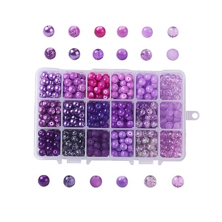 Baking Painted Glass Beads, Round, Gradient Color, Purple, 8~9mm, Hole: 1~1.6mm, about 486~540pcs/box