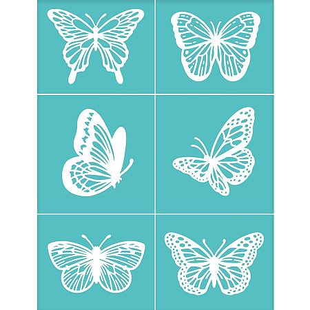 OLYCRAFT 2PCS Self-Adhesive Silk Screen Printing Stencil Reusable Six Butterflies Stencils for Painting on Wood Fabric T-Shirt Bags Wall and Home Decorations - 11x8 Inch
