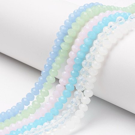 ARRICRAFT Glass Beads Strands, Imitation Jade, Faceted, Rondelle, Mixed Color, 8x6mm, Hole: 1mm, about 68~70pcs/strand, 16 inches(40cm)