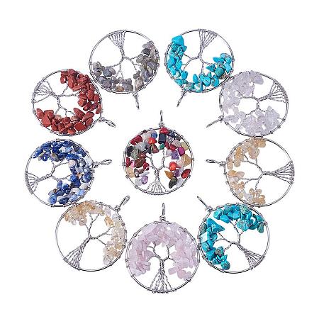 ARRICRAFT 10pcs Assorted colors Tree of Life Pendant Gemstone Chakra Crystal Stone Pendant For Necklace Earring Jewelry Making