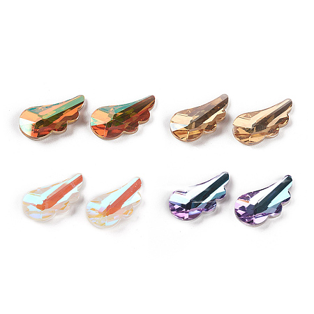 Arricraft Glass Rhinestone Pointed Back Cabochons, Faceted, Wing, Mixed Color, 20x10x4.5~5mm