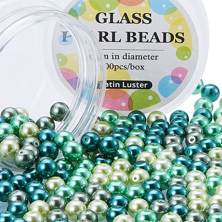 ARRICRAFT 1 Box(about 200pcs) 8mm Mixed Color Pearlized Glass Pearl Beads Hole: 0.7~1mm- Choc-Mint Mix