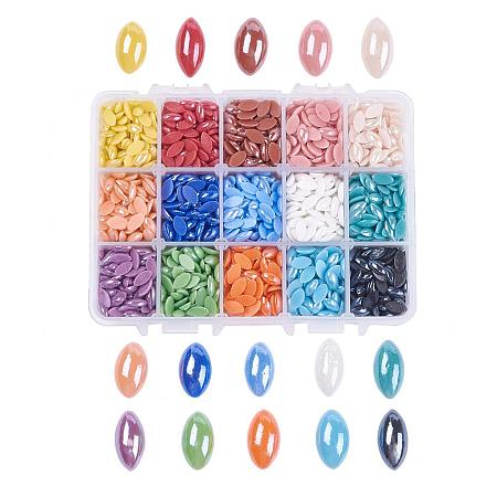 ARRICRAFT 1 Box (About 2400pcs) 15 Colors Horse Eye Flatback Pearlized Plated Handmade Porcelain Cabochons for Scrapbook Craft DIY Making (5x10mm)