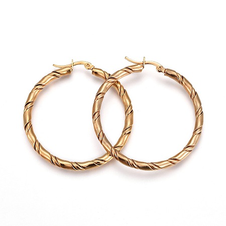 Honeyhandy 304 Stainless Steel Hoop Earrings, Hypoallergenic Earrings, Ring, Twisted, Golden, 46x44x3.5mm, Pin: 1mm