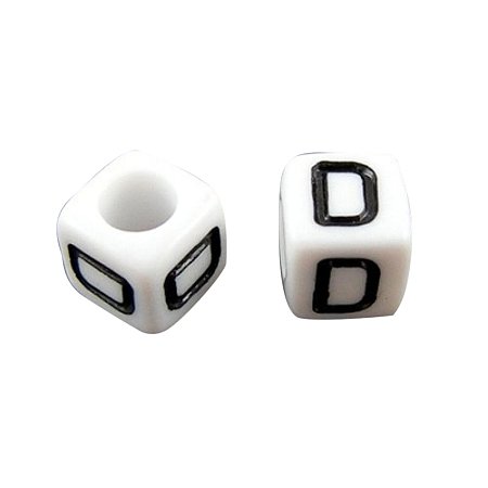 ARRICRAFT 50g (about 300pcs) 6mm Letter D White Cube Alphabet Acrylic Beads for Name Jewelry Making