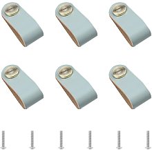 GORGECRAFT 6Pcs Leather Drawer Pull Nordic Wardrobe Cabinet Door Handle with Nut Screws for Cabinets Cupboards Wardrobe Dresser- 140x25mm, Light Cyan