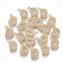 Honeyhandy Brass Cubic Zirconia Charms, Letter, Clear, Real 18K Gold Plated, Letter.D, 9.5x8x1.5mm, Hole: 1mm