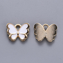 Honeyhandy Alloy Enamel Charms, Butterfly, Light Gold, White, 10.5x13x3mm, Hole: 2mm