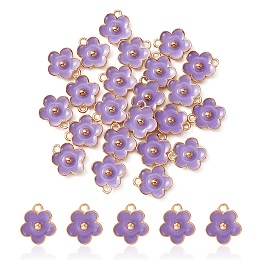 Light Gold Plated Alloy Enamel Pendants, Flower Charm, Blue Violet, 13x11.5x3mm, Hole: 1.6mm