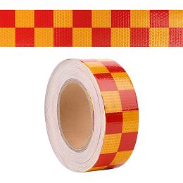 GORGECRAFT 5cm x25m Reflective Hazard Warning Tape Gold Red Plaid High Intensity Waterproof Reflector Safety Caution Strips Tape Outdoor Stickers for Vehicles Outdoor Car Motorcycle Boat Trailer