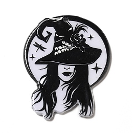 Honeyhandy Printed Acrylic Pendants, Hecate with Witch Hat Charm, Black, 40x33x2.5mm, Hole: 1.8mm