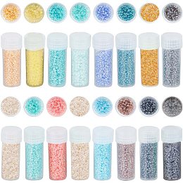 SUNNYCLUE 80G 16 Colors 12/0 Imitation Jade Glass Seed Beads, Opaque Colours Luster, Round, Mixed Color, 2x1.5mm, Hole: 1mm, 5g/color