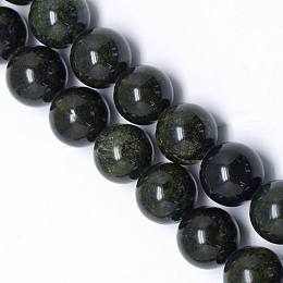 Honeyhandy Round Gemstone Beads, Natural Serpentine/Green Lace Stone, Dark Green, 10mm, Hole: 1mm, about 40pcs/strand, 16 inch