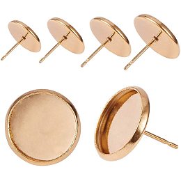 PandaHall Elite 100pcs (50 Pairs) Stainless Steel Earring Post Cup Cabochon Earring Post Gold Plated Stud Earring Findings for Jewelry Making