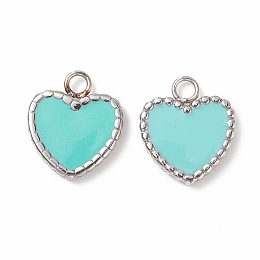 Honeyhandy 304 Stainless Steel Enamel Charms, Heart, Cyan, 12x10.5x2mm, Hole: 2mm