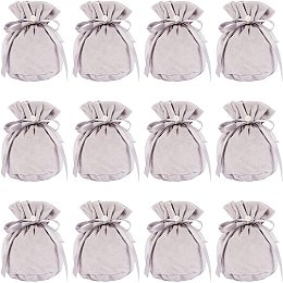 NBEADS 12 Pcs Velvet Bags, Drawstring Pouches Jewelry Storage Bags with Plastic Imitation Pearl for Christmas Wedding Birthday Party Favors, Gray, 13.2x14cm