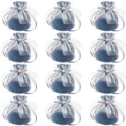 NBEADS 12 Pcs Small Velvet Bags with Drawstrings, 5.6×5.86" Velvet Pouch Velvet Jewelry Bags Wrapping Bags Drawstring Jewelry Pouches for Wedding Favors, Christmas, Party Favors, Birthday, Steel Blue