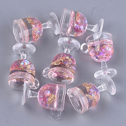 Honeyhandy Resin Cup Pendants, with Gold Foil, Wine Glass, Pearl Pink, 18~18.5x15x12mm, Hole: 2.5mm